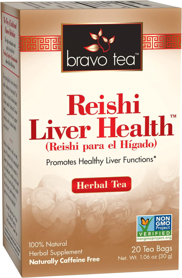 Bravo Tea Reishi Liver Health Herbal Tea Caffeine Free, 20 Tea Bags