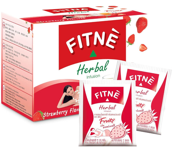 FITNE Strawberry Herbal Detox Tea Fruity Myrobalan Rhubard Senna Infusion Cleansing High Antioxidant No Calories Stevia Sweetener, 12 Tea Bags